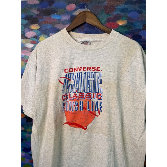 Vintage 90s Converse Cage Classic Finish Line T Shirt Mens XL Grey Basketball - Picture 2 of 5